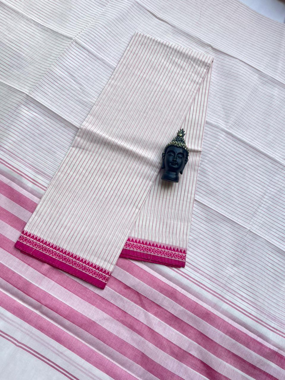 Pure Cotton Handloom Top & Dupatta Set | White Dress Material