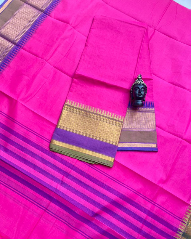 Pure Cotton Handloom Top & Dupatta Set | Pink Dress Material