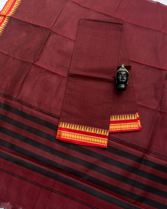 Pure Cotton Handloom Top & Dupatta Set | Maroon Dress Material