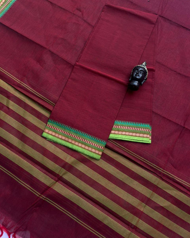 Pure Cotton Handloom Top & Dupatta Set | Maroon Dress Material