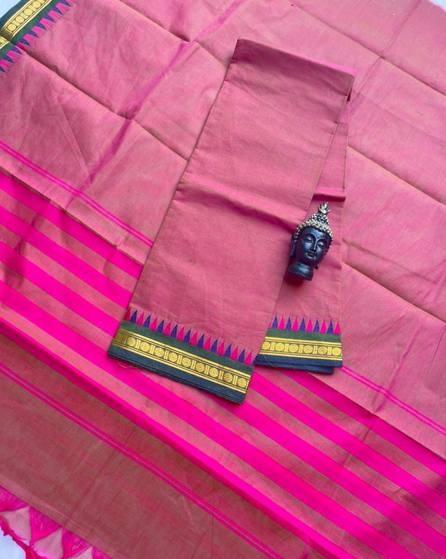 Pure Cotton Handloom Top & Dupatta Set | Baby Pink Dress Material