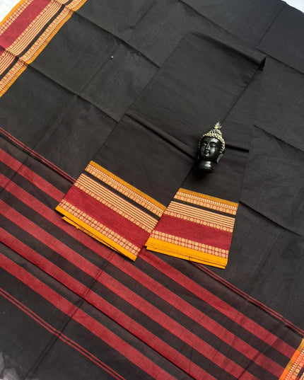 Pure Cotton Handloom Top & Dupatta Set | Black Dress Material