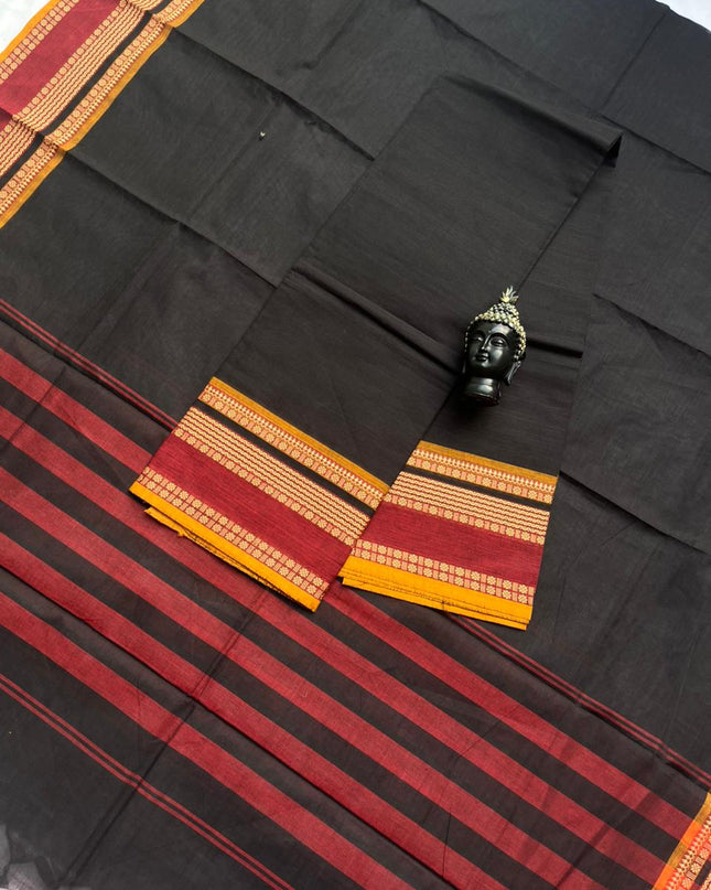 Pure Cotton Handloom Top & Dupatta Set | Black Dress Material