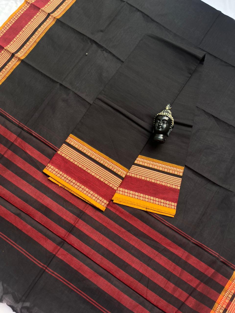 Pure Cotton Handloom Top & Dupatta Set | Black Dress Material