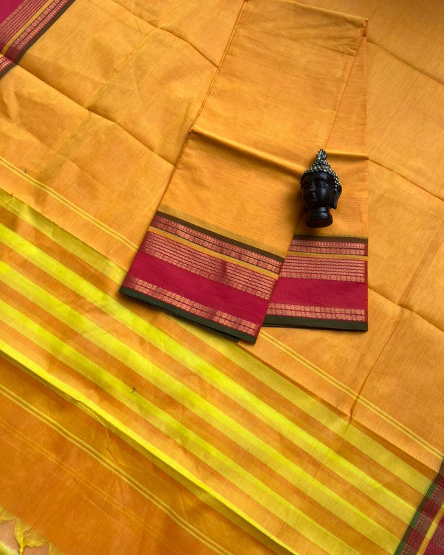 Pure Cotton Handloom Top & Dupatta Set | Yellow Dress Material