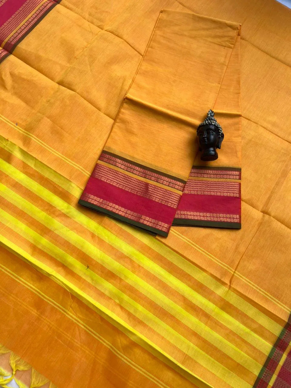 Pure Cotton Handloom Top & Dupatta Set | Yellow Dress Material