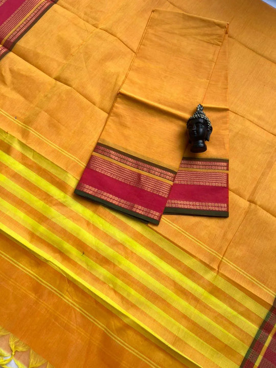Pure Cotton Handloom Top & Dupatta Set | Yellow Dress Material
