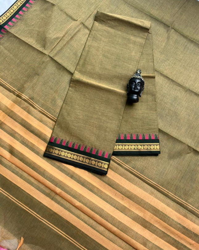 Pure Cotton Handloom Top & Dupatta Set | Brown Dress Material