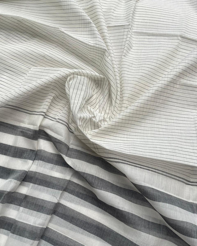 Pure Cotton Handloom Top & Dupatta Set | Half White Dress Material