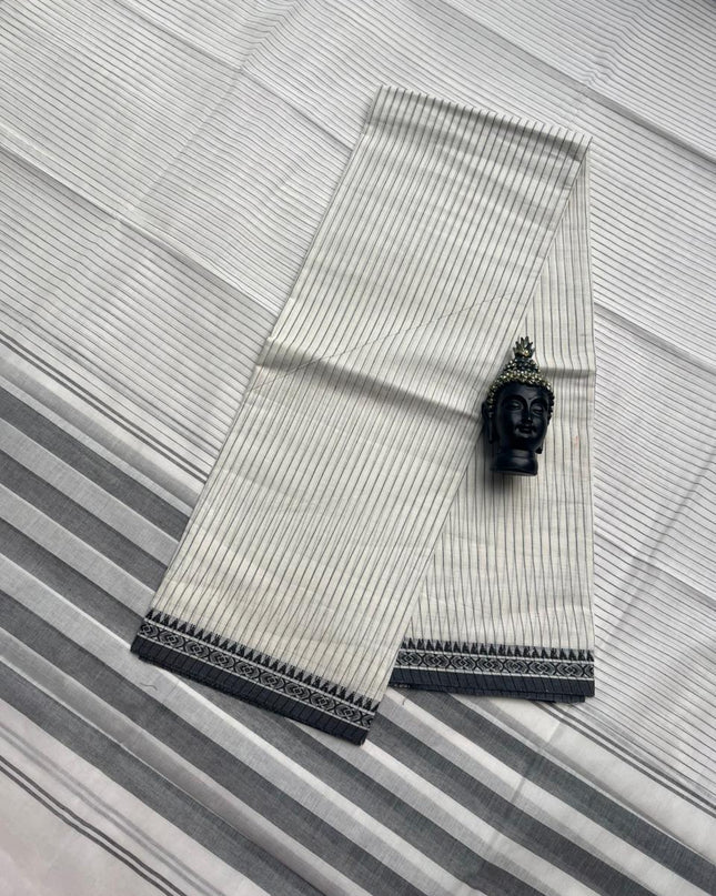 Pure Cotton Handloom Top & Dupatta Set | Half White Dress Material