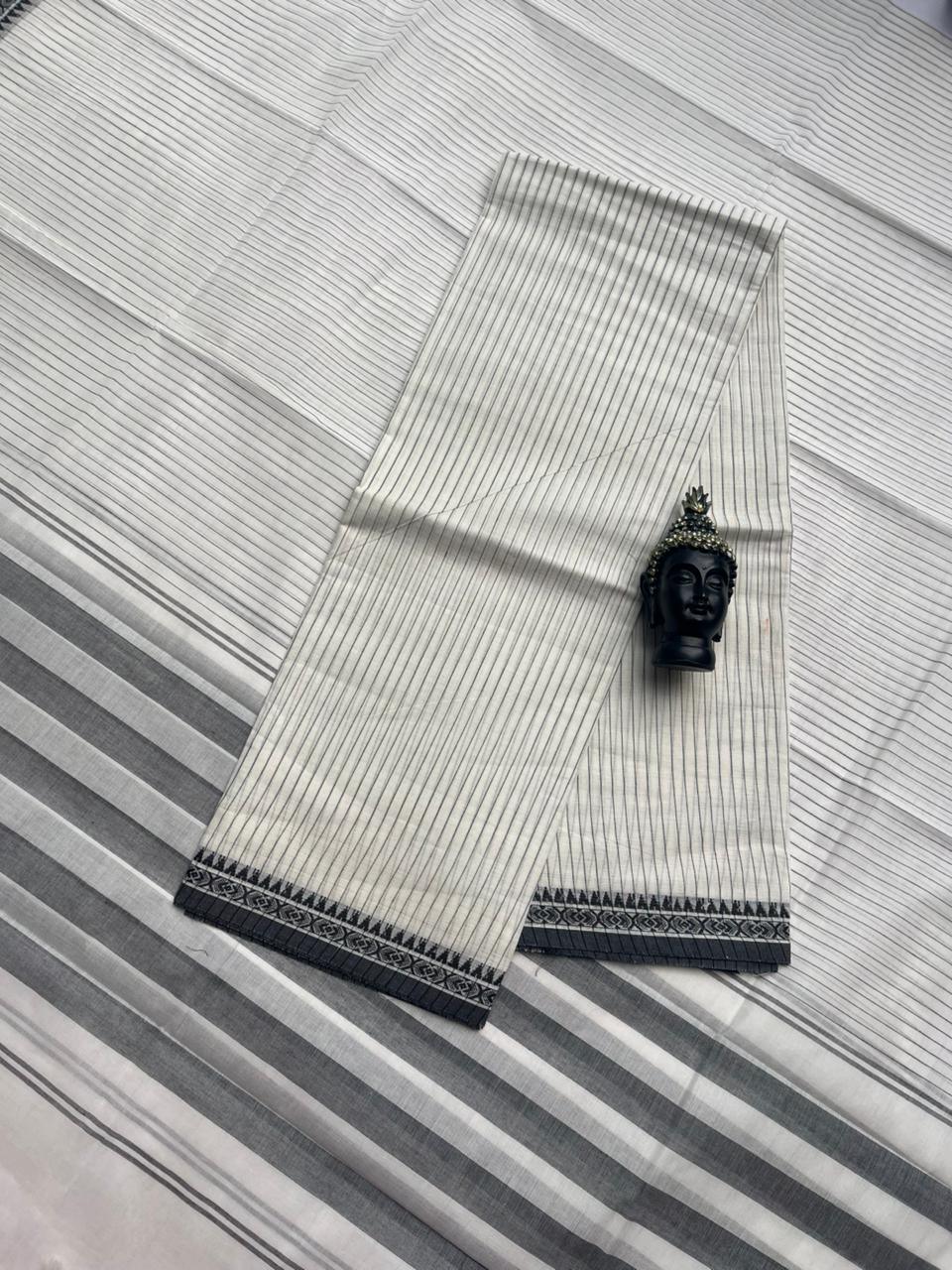Pure Cotton Handloom Top & Dupatta Set | Half White Dress Material