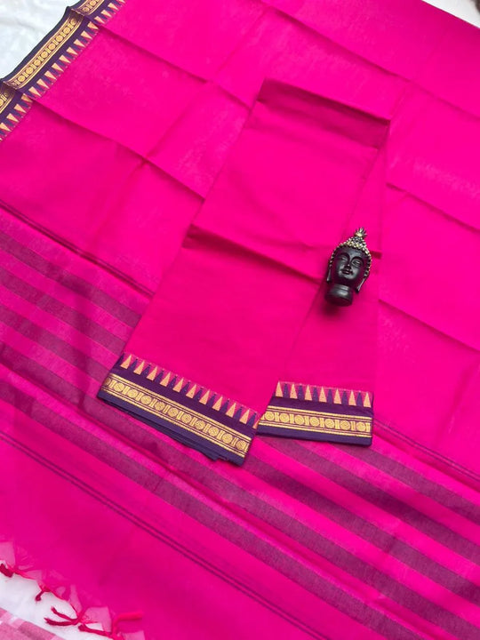 Pure Cotton Handloom Top & Dupatta Set | Pink Dress Material