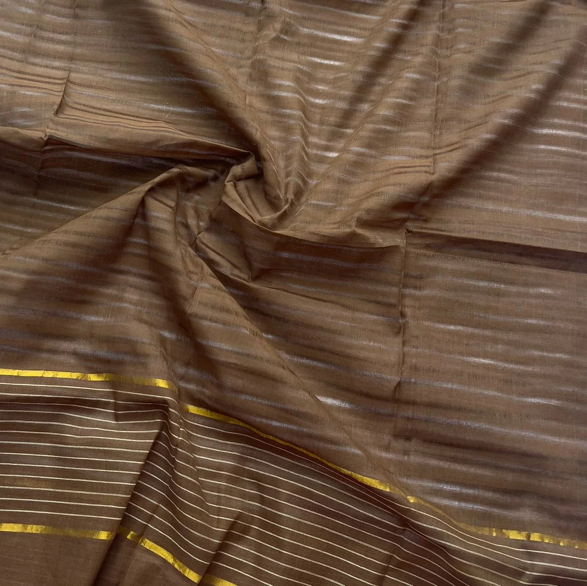 Premium Jamdani Cotton 3-Piece Dress Material in Brown Colour