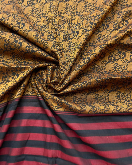 Premium Handloom Kalamkari 3-Piece Dress Material in Black Colour