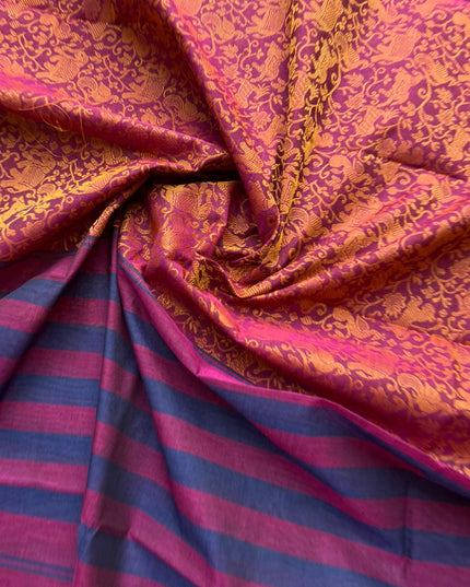 Premium Handloom Kalamkari 3-Piece Dress Material in Maroon Colour