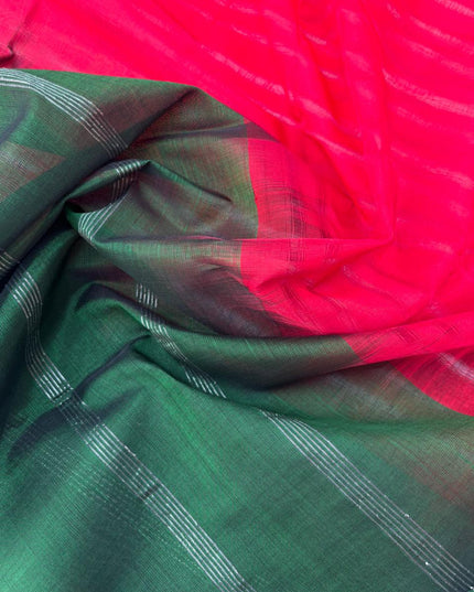 Mangalagiri Pattu Dress Material with Zari Border – Dark Green Colour