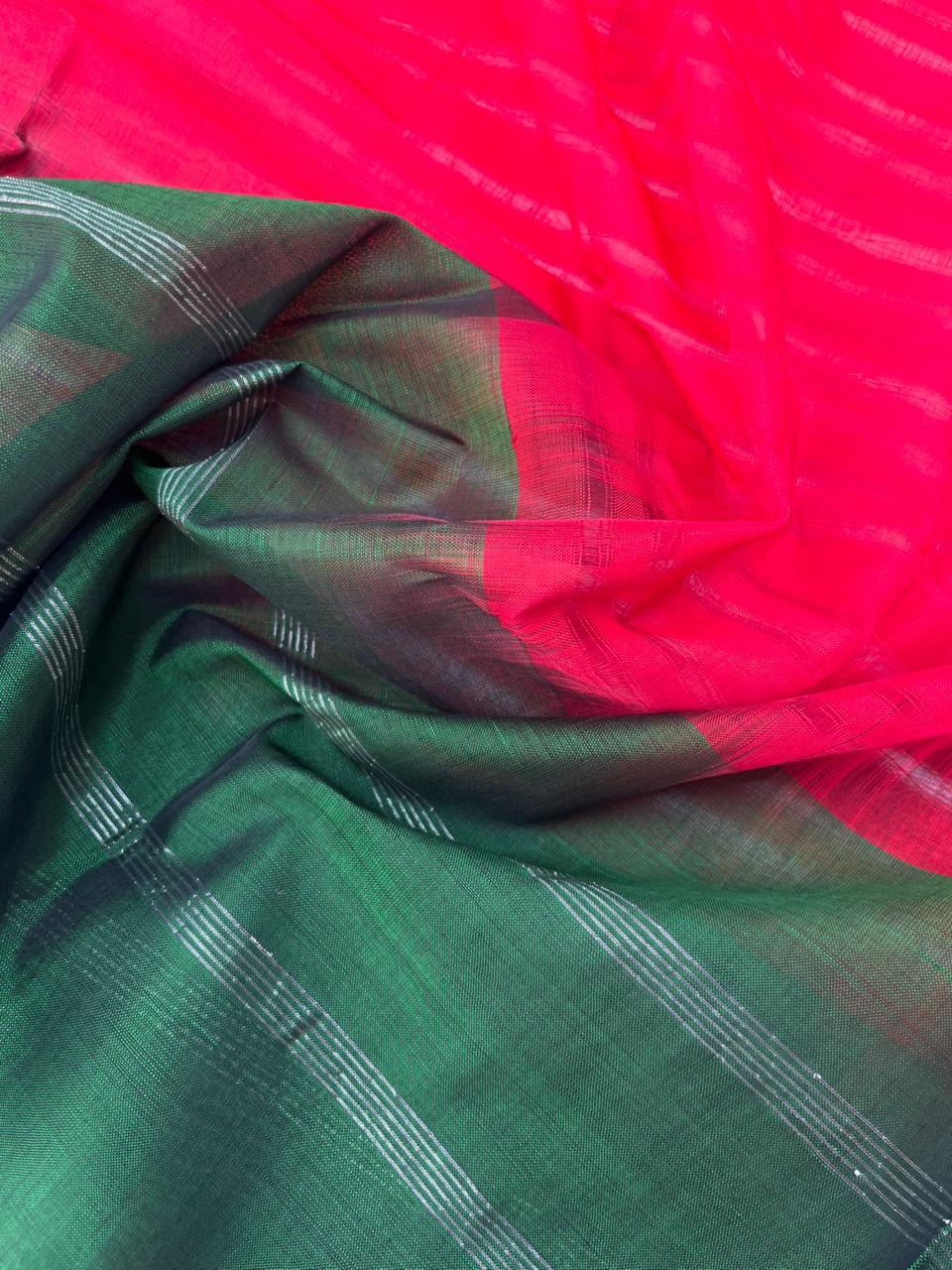 Mangalagiri Pattu Dress Material with Zari Border – Dark Green Colour