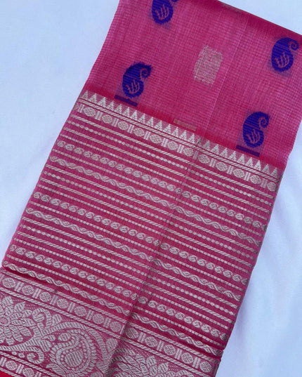 Mangalagiri Pattu Dress Material with Zari Border – Pink Colour