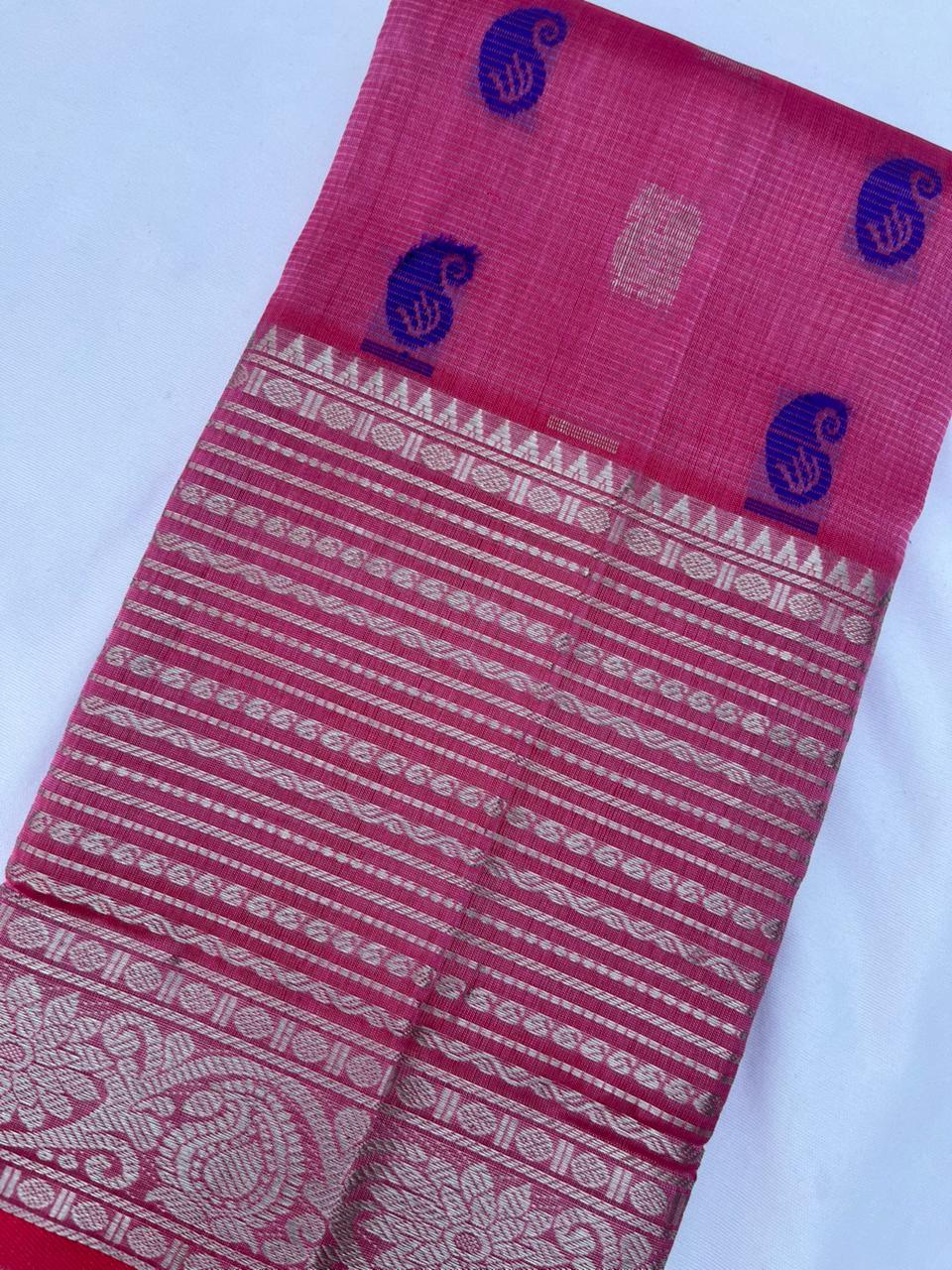 Mangalagiri Pattu Dress Material with Zari Border – Pink Colour