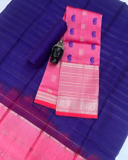 Mangalagiri Pattu Dress Material with Zari Border – Pink Colour