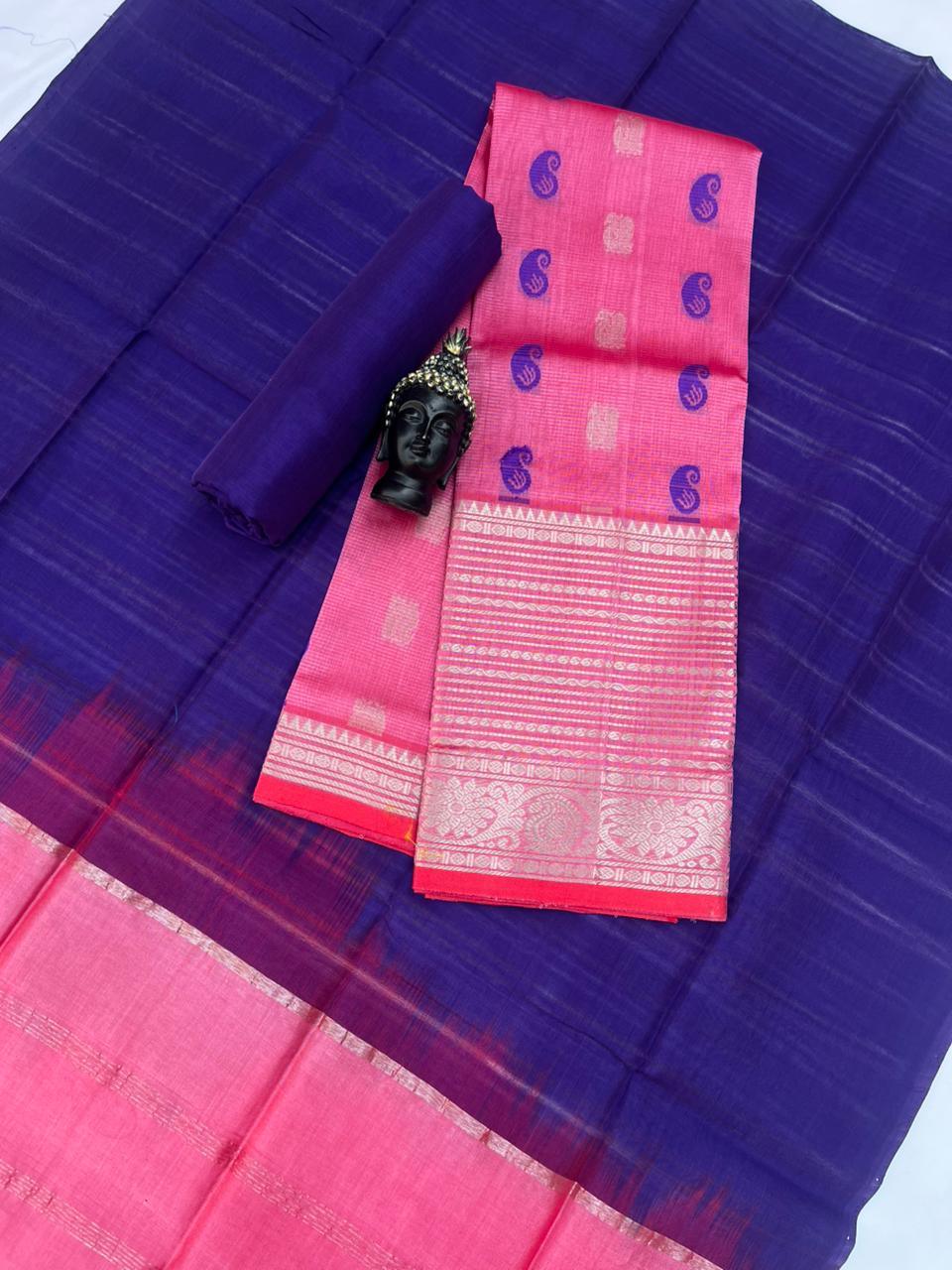 Mangalagiri Pattu Dress Material with Zari Border – Pink Colour