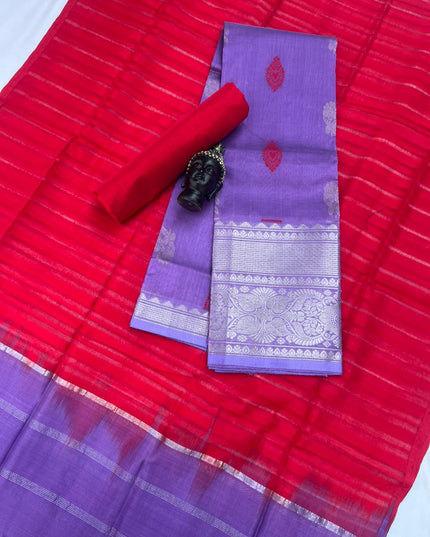 Mangalagiri Pattu Dress Material with Zari Border – Bluish Purple Colour
