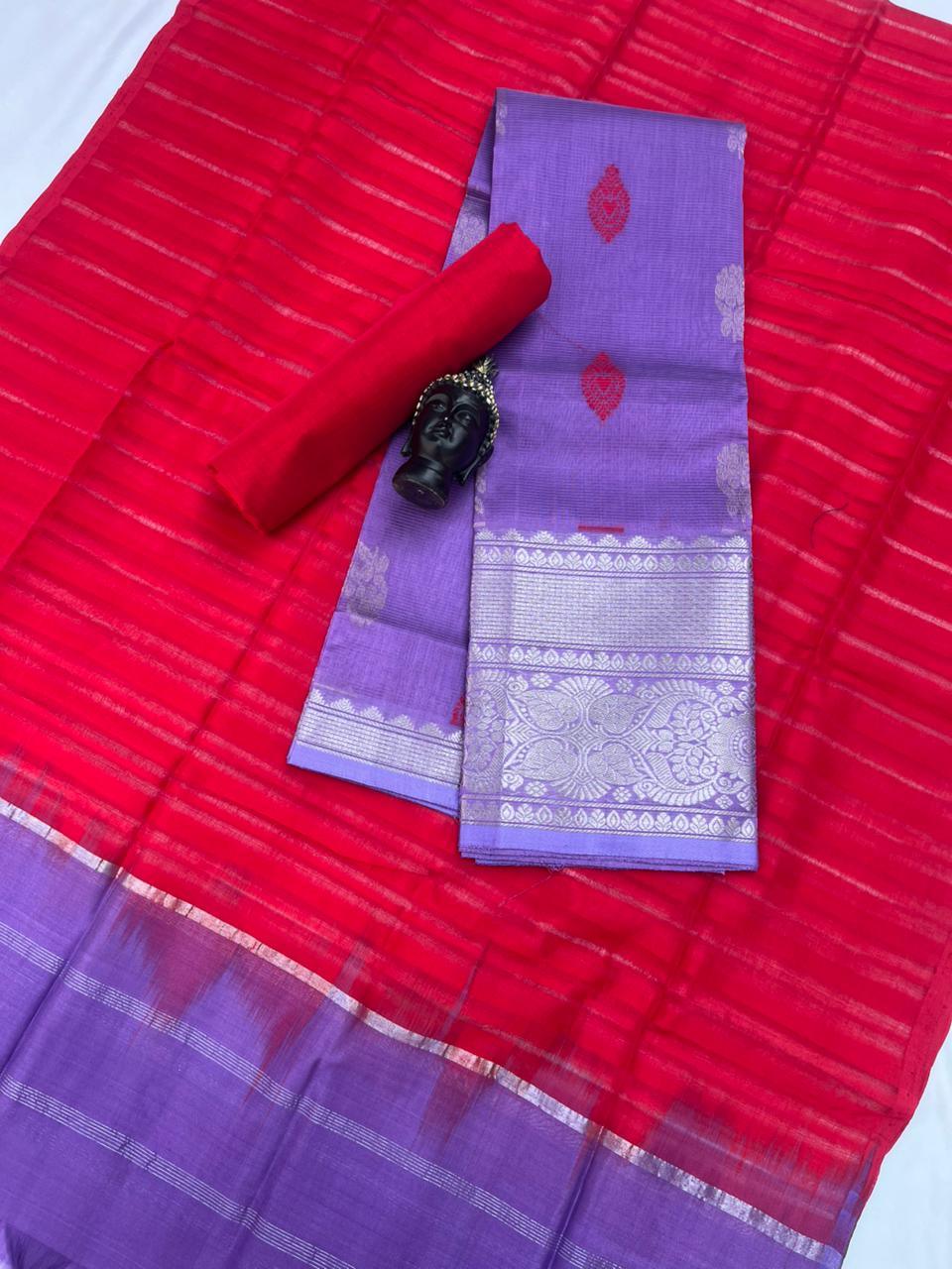 Mangalagiri Pattu Dress Material with Zari Border – Bluish Purple Colour