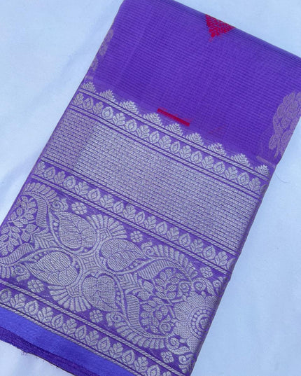 Mangalagiri Pattu Dress Material with Zari Border – Bluish Purple Colour