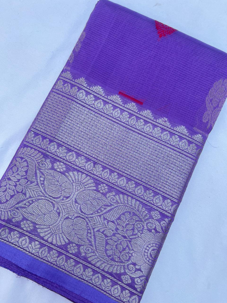 Mangalagiri Pattu Dress Material with Zari Border – Bluish Purple Colour