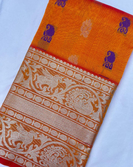 Mangalagiri Pattu Dress Material with Zari Border – Orange Colour