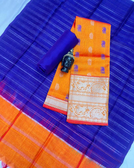 Mangalagiri Pattu Dress Material with Zari Border – Orange Colour