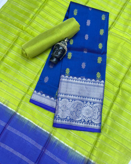 Mangalagiri Pattu Dress Material with Zari Border – Blue Colour