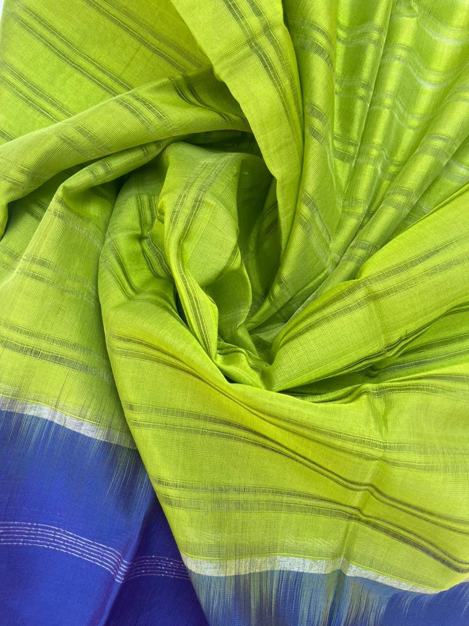 Mangalagiri Pattu Dress Material with Zari Border – Blue Colour