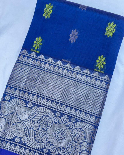 Mangalagiri Pattu Dress Material with Zari Border – Blue Colour