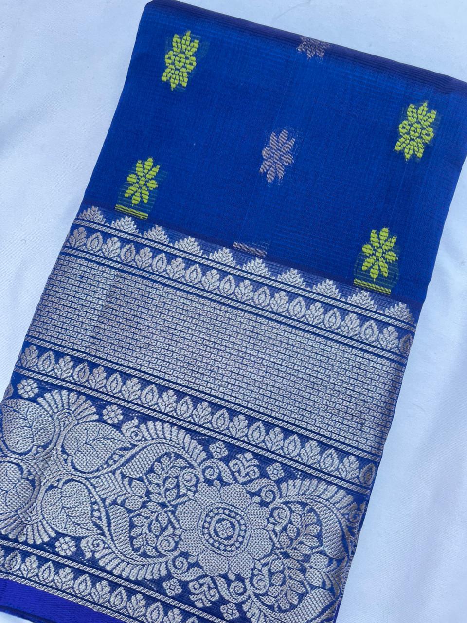 Mangalagiri Pattu Dress Material with Zari Border – Blue Colour