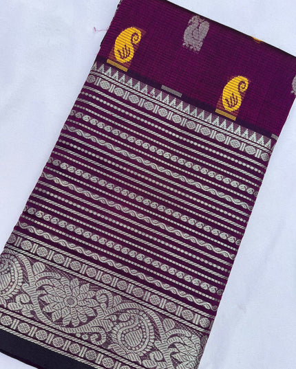Mangalagiri Pattu Dress Material with Zari Border – Deep Violet Colour