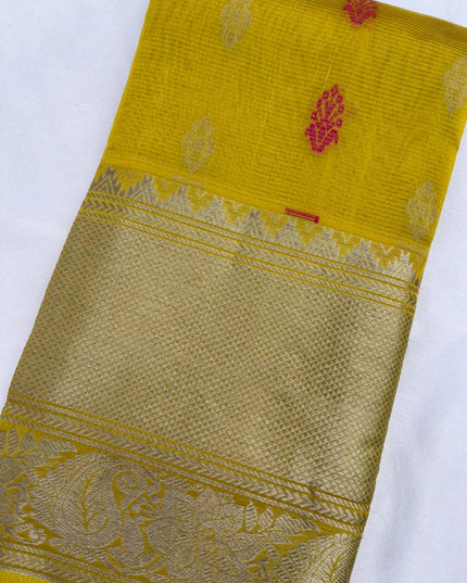 Mangalagiri Pattu Dress Material with Zari Border – Yellow Colour