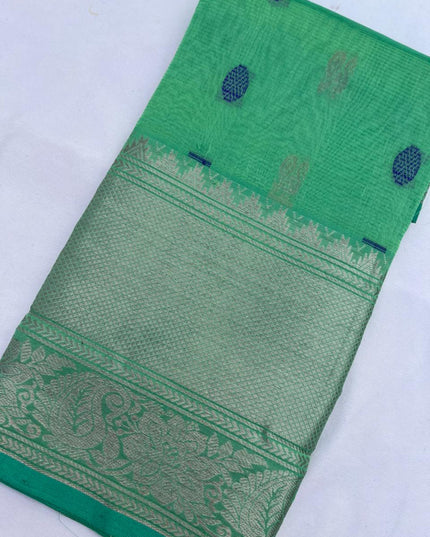 Mangalagiri Pattu Dress Material with Zari Border – Pastel Green Colour
