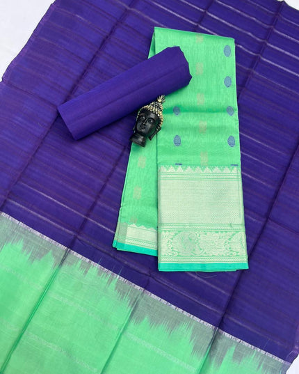 Mangalagiri Pattu Dress Material with Zari Border – Pastel Green Colour
