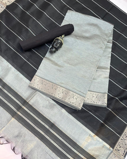Mangalagiri Semi Pattu Dress Material with Zari Border – Gray Colour