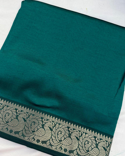 Mangalagiri Semi Pattu Dress Material with Zari Border – Sea Green Colour