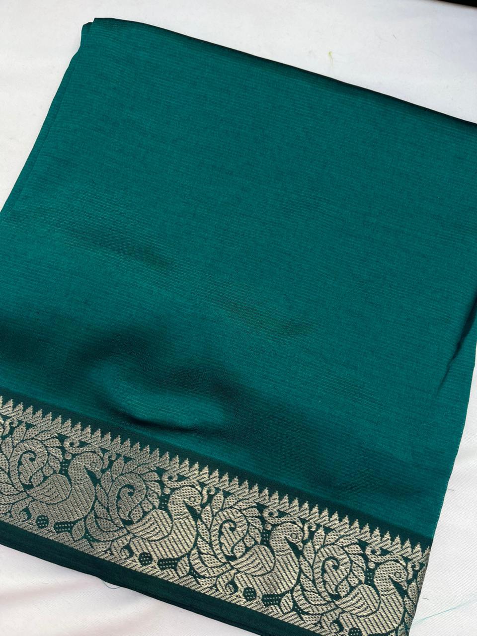 Mangalagiri Semi Pattu Dress Material with Zari Border – Sea Green Colour