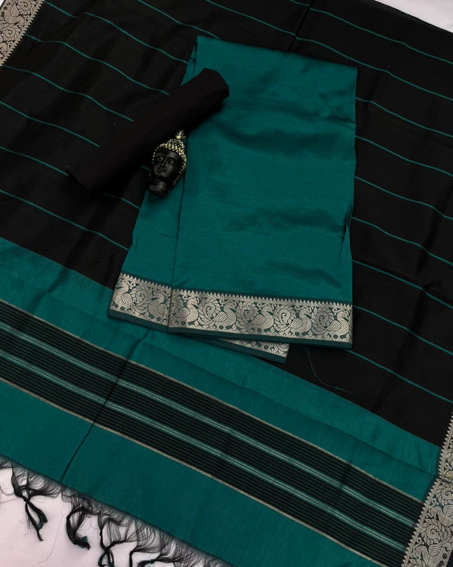 Mangalagiri Semi Pattu Dress Material with Zari Border – Sea Green Colour
