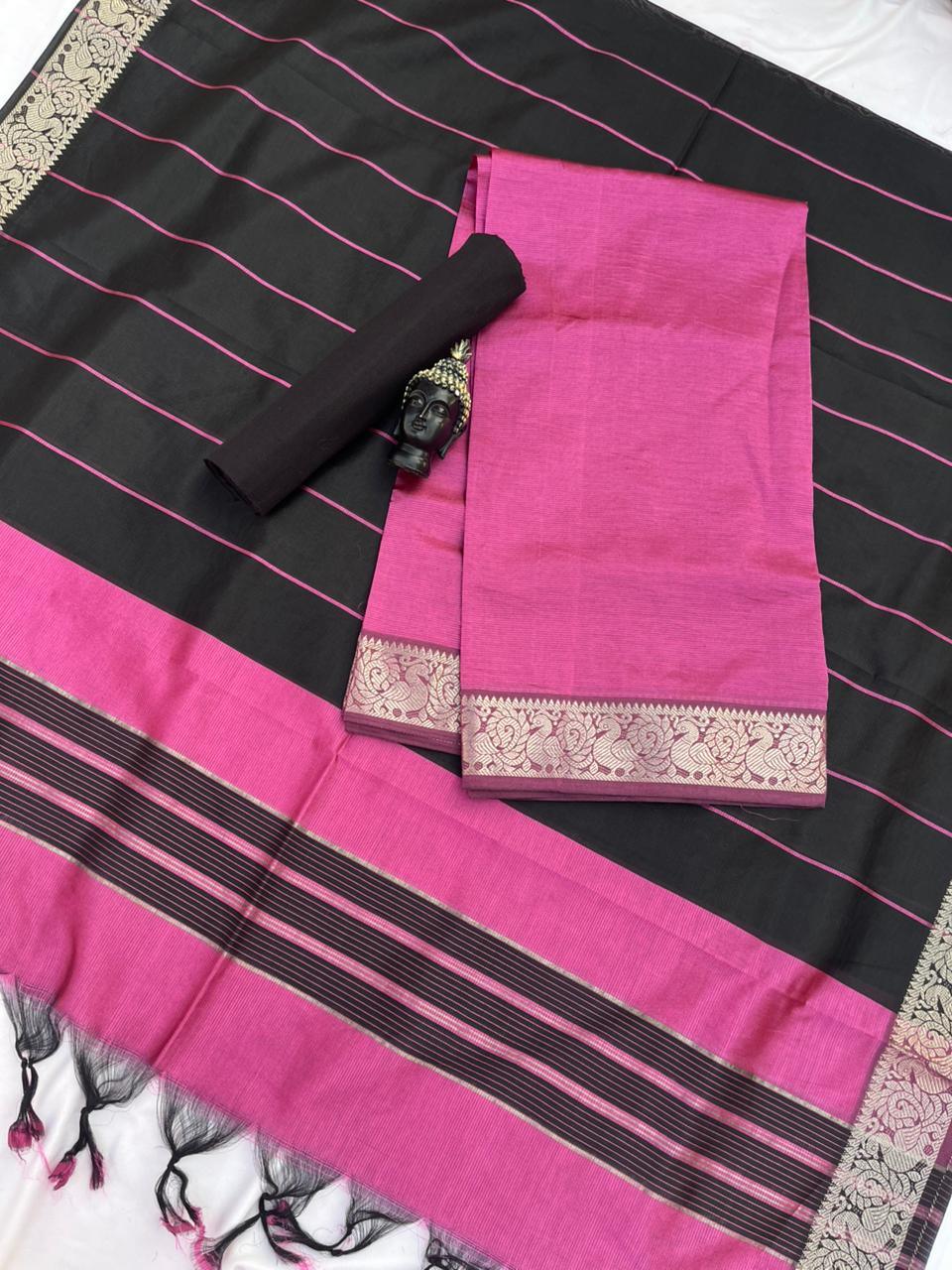 Mangalagiri Semi Pattu Dress Material with Zari Border – Pink Colour