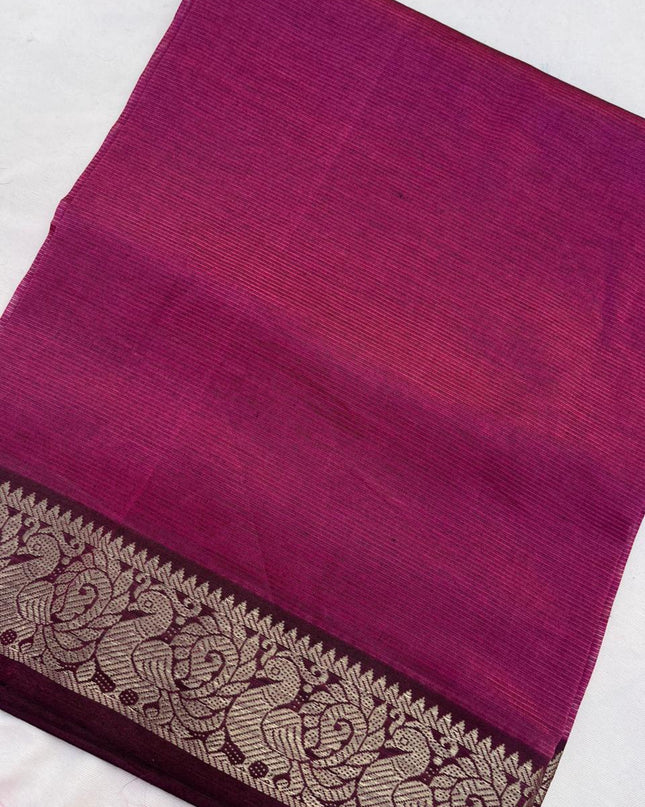 Mangalagiri Semi Pattu Dress Material with Zari Border – Pink Colour