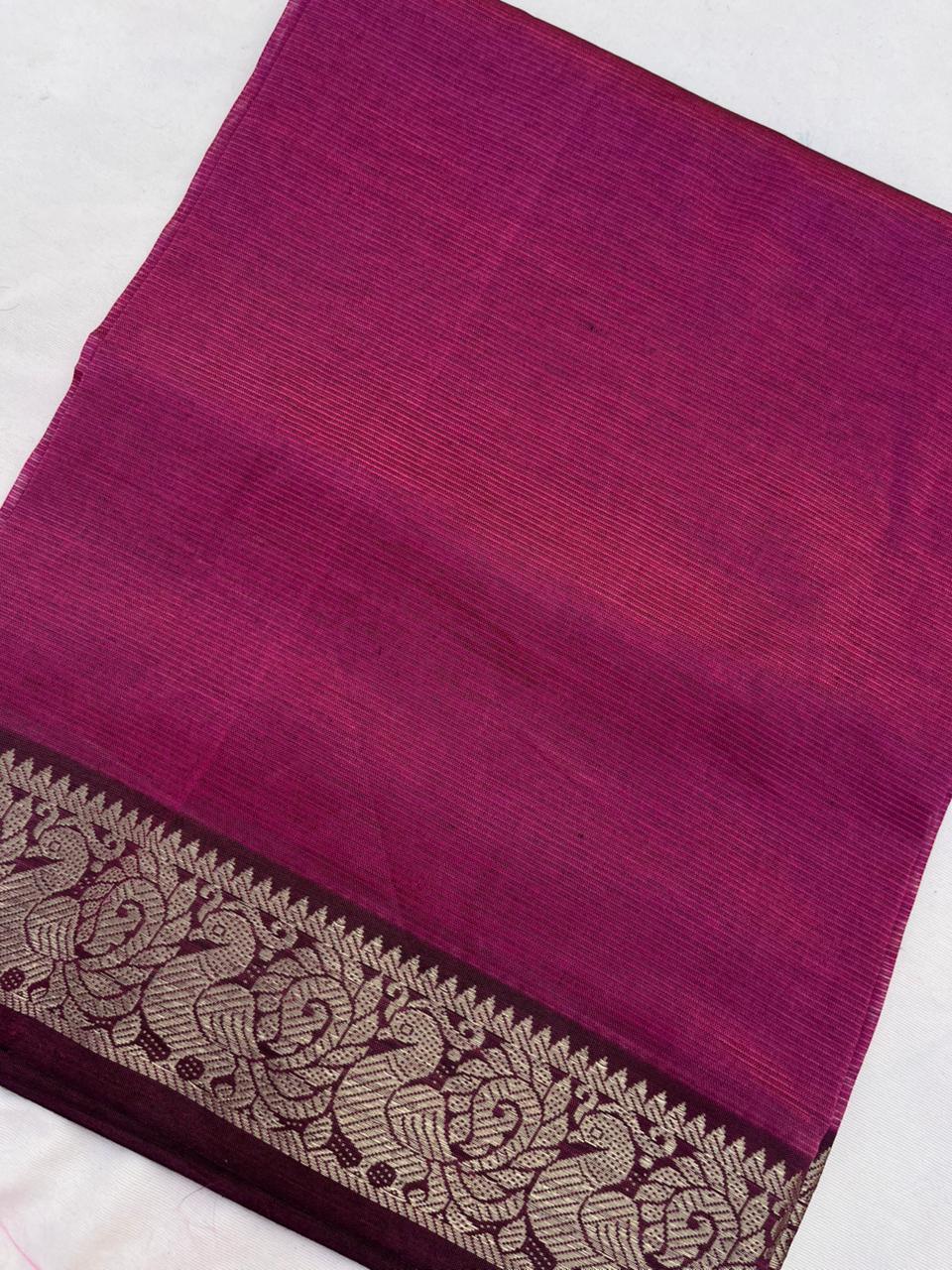 Mangalagiri Semi Pattu Dress Material with Zari Border – Pink Colour