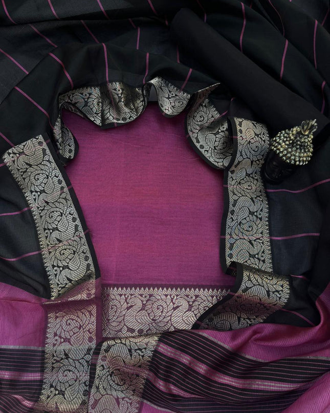 Mangalagiri Semi Pattu Dress Material with Zari Border – Pink Colour