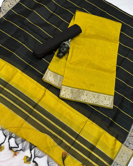 Mangalagiri Semi Pattu Dress Material with Zari Border – Musted Yellow Colour