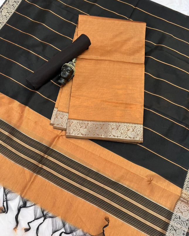 Mangalagiri Semi Pattu Dress Material with Zari Border – Light Brown Colour