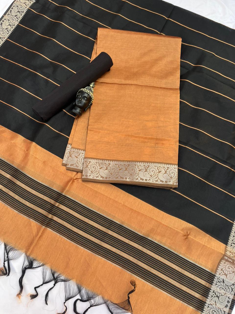Mangalagiri Semi Pattu Dress Material with Zari Border – Light Brown Colour